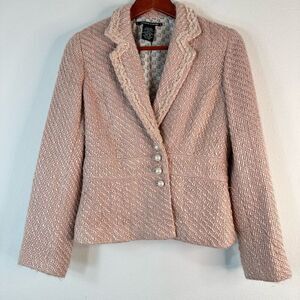 Vintage Y2K Pierre Cardin Pink Tweed Blazer Women’s 8P Preppy Coquette Pearls